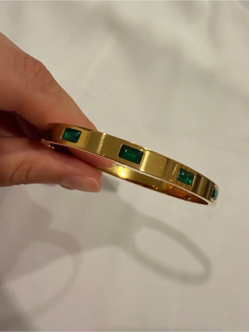 Gold Bangle with Emerald Green Accents